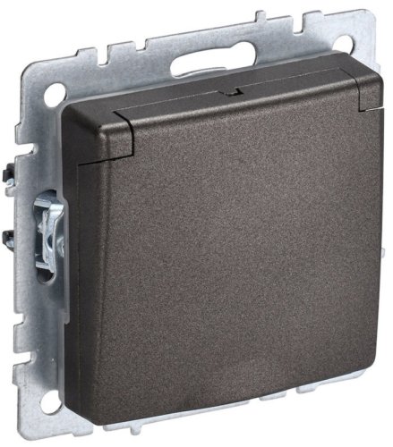 Розетка с заземлением без рамки IEK Brite РСбш10-3-БрТБ 1-м. крышка шторки темная бронза картинка